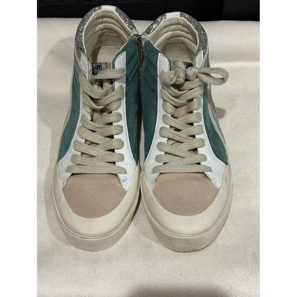 Miracle Miles Sneakers Women 10 Teal Silver Glitter Star Zip High Top Fashion